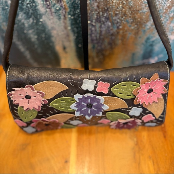Boho Artisanal 3D Floral Applique Statement Shoulder Bag (EUC) - Picture 7 of 15